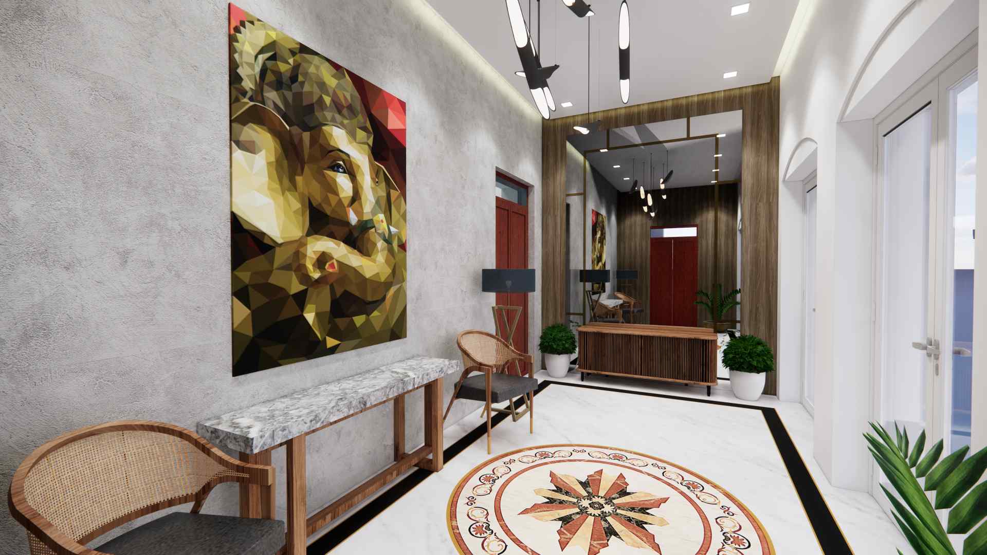 Offcentered Infrastructure's thoughtfully designed entrance hall of a house with mind-catching interiors.